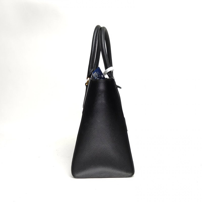 PRADA 黑色牛皮黑金logo標手提包肩背包-3