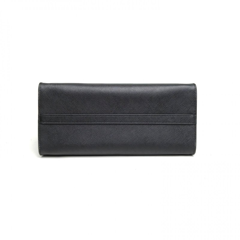 PRADA 黑色牛皮黑金logo標手提包肩背包-4