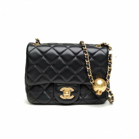 CHANEL CF口蓋包方胖子黑色羊皮晶片開金扣金球調節扣肩背包