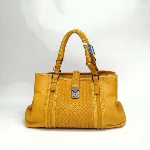 BOTTEGA VENETA 黃色羊皮編織手提包肩背包