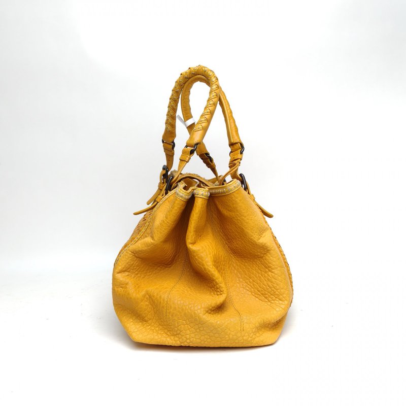 BOTTEGA VENETA 黃色羊皮編織手提包肩背包-3