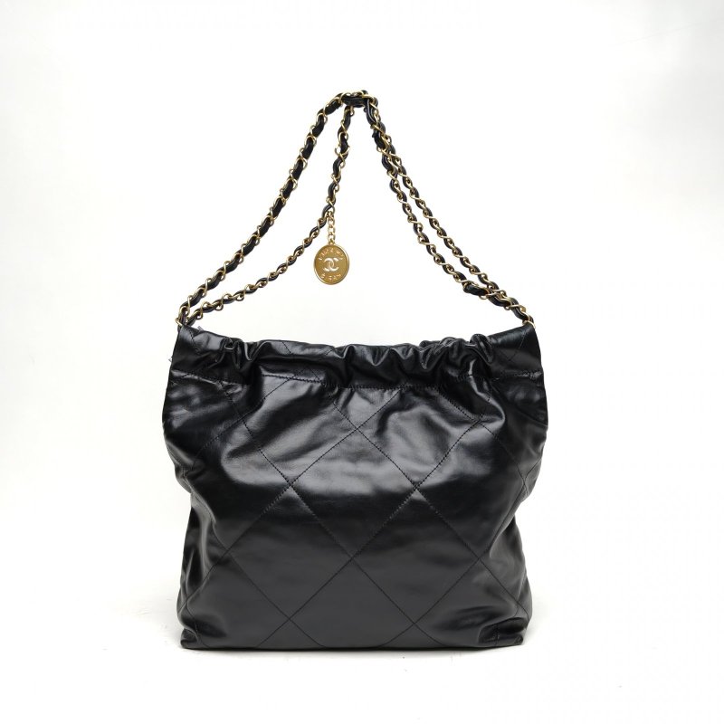 CHANEL 22BagTote托特包小號黑色牛皮晶片金扣肩背包-2
