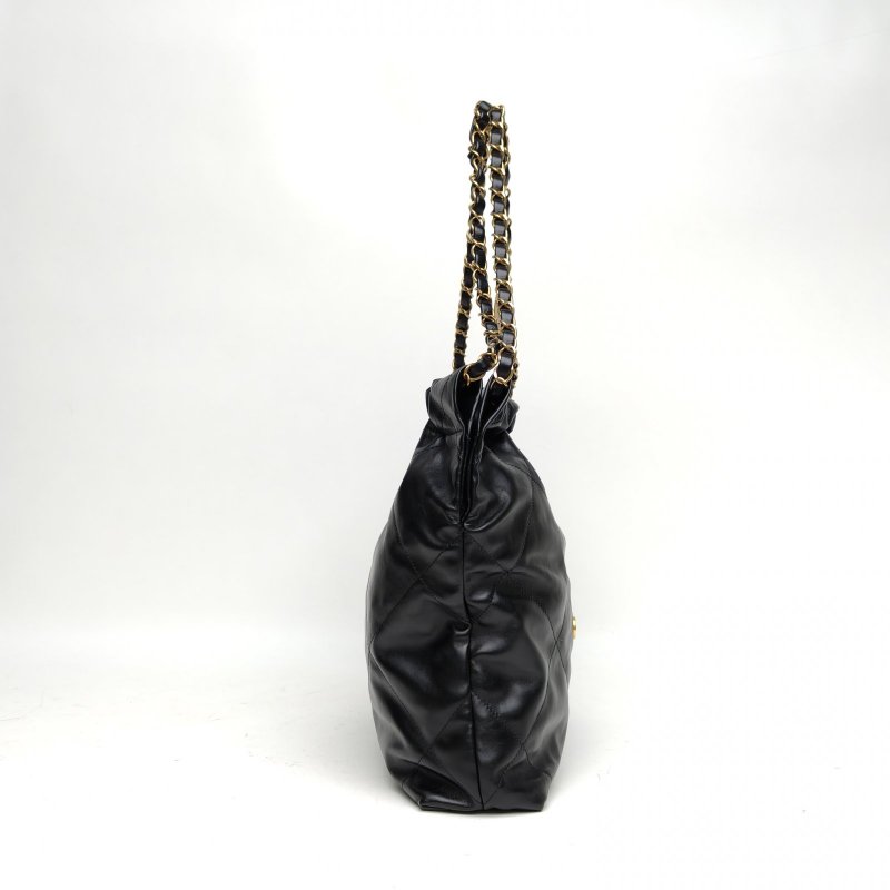 CHANEL 22BagTote托特包小號黑色牛皮晶片金扣肩背包-3