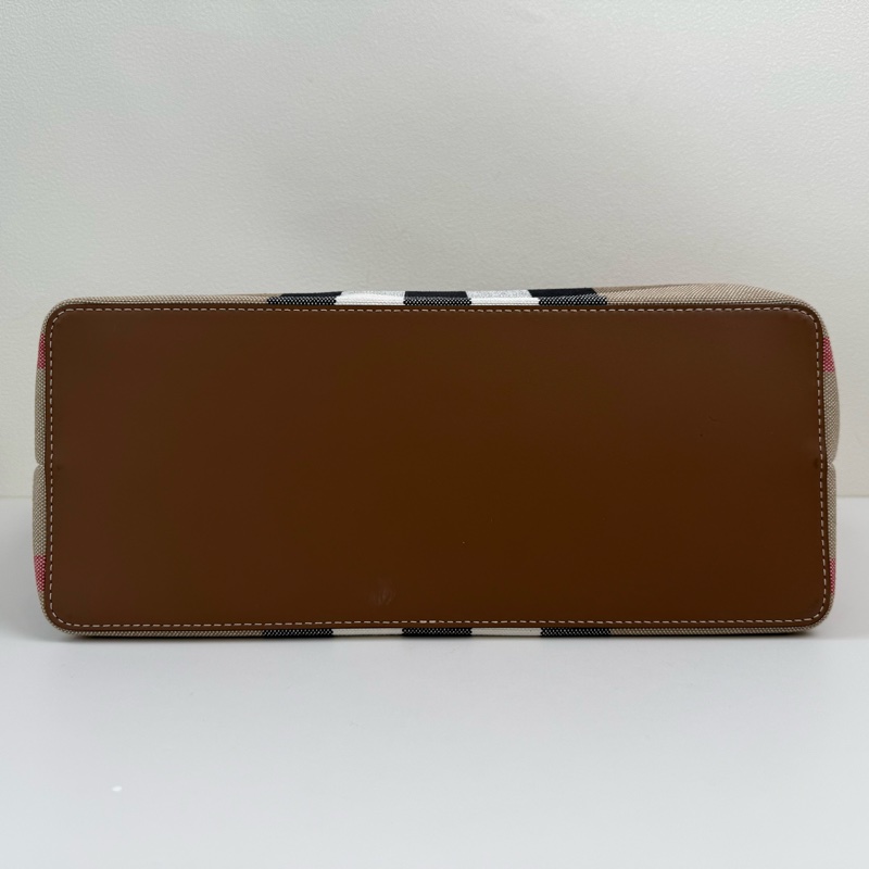 99新✨Burberry格紋帆布拼皮托特包購物袋,正品保障-5