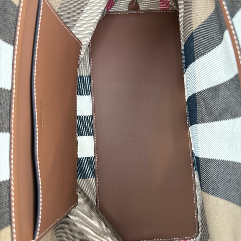 99新✨Burberry格紋帆布拼皮托特包購物袋,正品保障-6