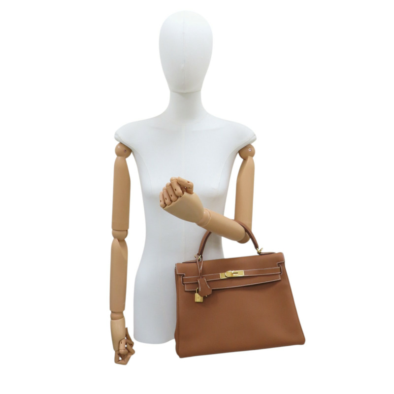 金棕色 Togo牛革 Kelly 32 凱莉包 兩用包 A刻 金扣【HERMES 愛馬仕】-4