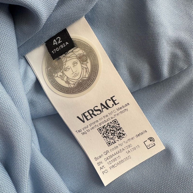 Versace 藍色粉花朵斜肩無袖上衣42號-13