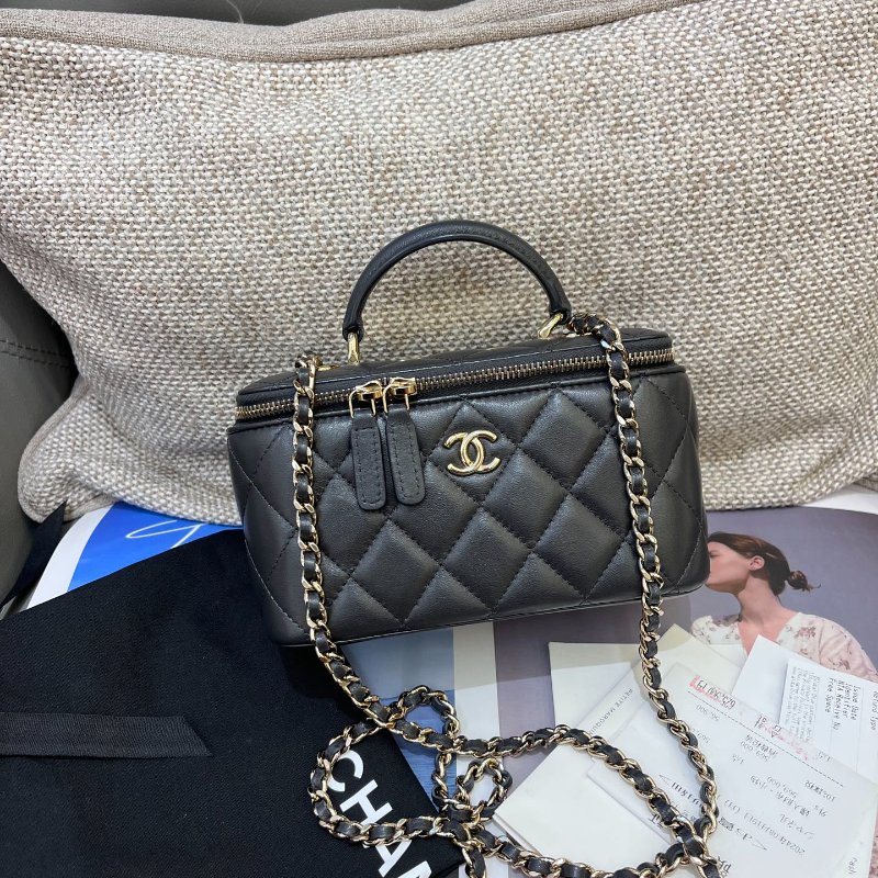芯片款 香奈兒/Chanel 深灰色羊皮Trendy cc化粧長盒子包-0