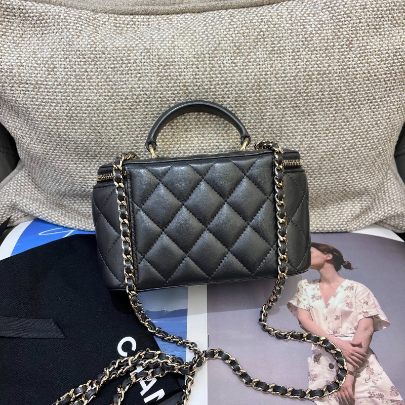 芯片款 香奈兒/Chanel 深灰色羊皮Trendy cc化粧長盒子包-1