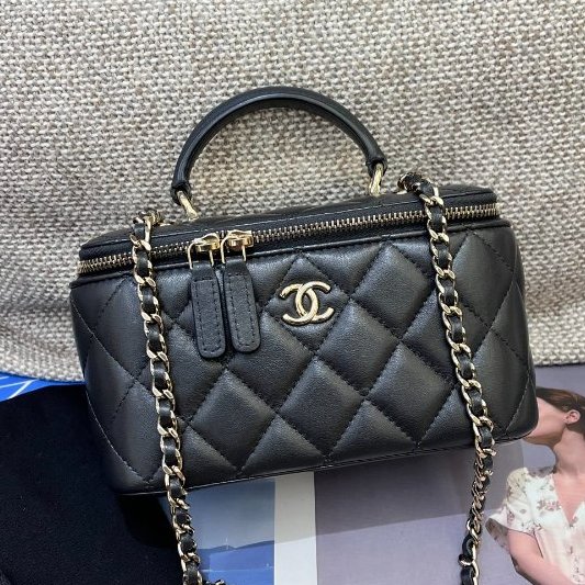 芯片款 香奈兒/Chanel 深灰色羊皮Trendy cc化粧長盒子包-5