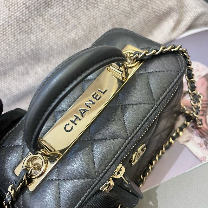 芯片款 香奈兒/Chanel 深灰色羊皮Trendy cc化粧長盒子包-9