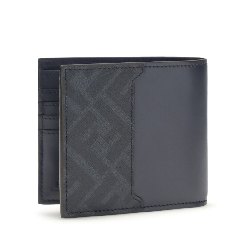 【FENDI 芬迪】FF Squared Bifold 雙折 FF帆布細節 皮革 卡夾 皮夾 短夾 深藍色 7M0356AV86F1USH-2