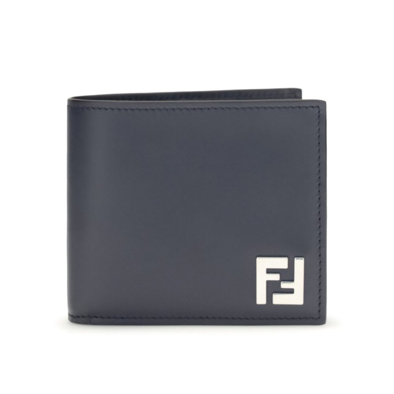 【FENDI 芬迪】FF Squared Bifold 雙折 FF帆布細節 皮革 卡夾 皮夾 短夾 深藍色 7M0356AV86F1USH-3