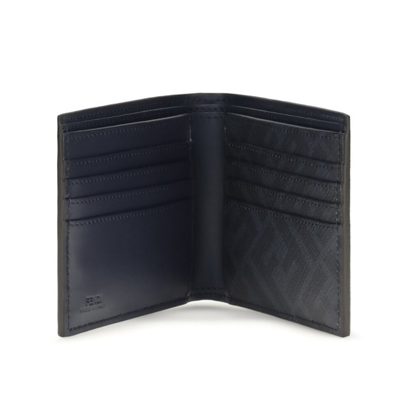 【FENDI 芬迪】FF Squared Bifold 雙折 FF帆布細節 皮革 卡夾 皮夾 短夾 深藍色 7M0356AV86F1USH-4