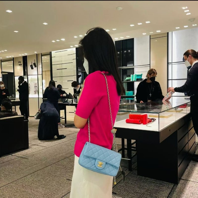 Chanel 藍色核桃金球cf大mini 芯片款 20*11*6 99新配件塵袋 盒子-0