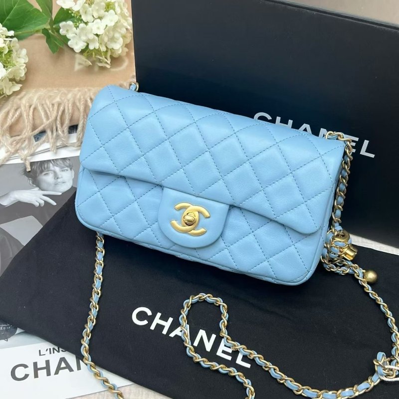 Chanel 藍色核桃金球cf大mini 芯片款 20*11*6 99新配件塵袋 盒子-1
