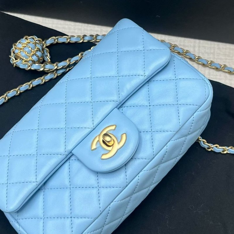 Chanel 藍色核桃金球cf大mini 芯片款 20*11*6 99新配件塵袋 盒子-2