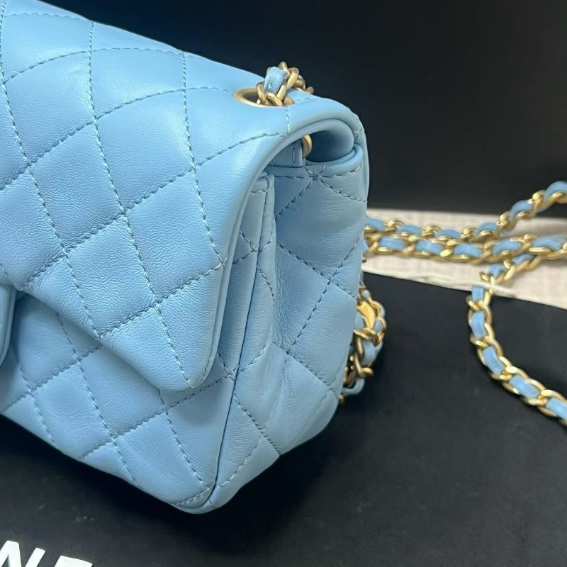 Chanel 藍色核桃金球cf大mini 芯片款 20*11*6 99新配件塵袋 盒子-3