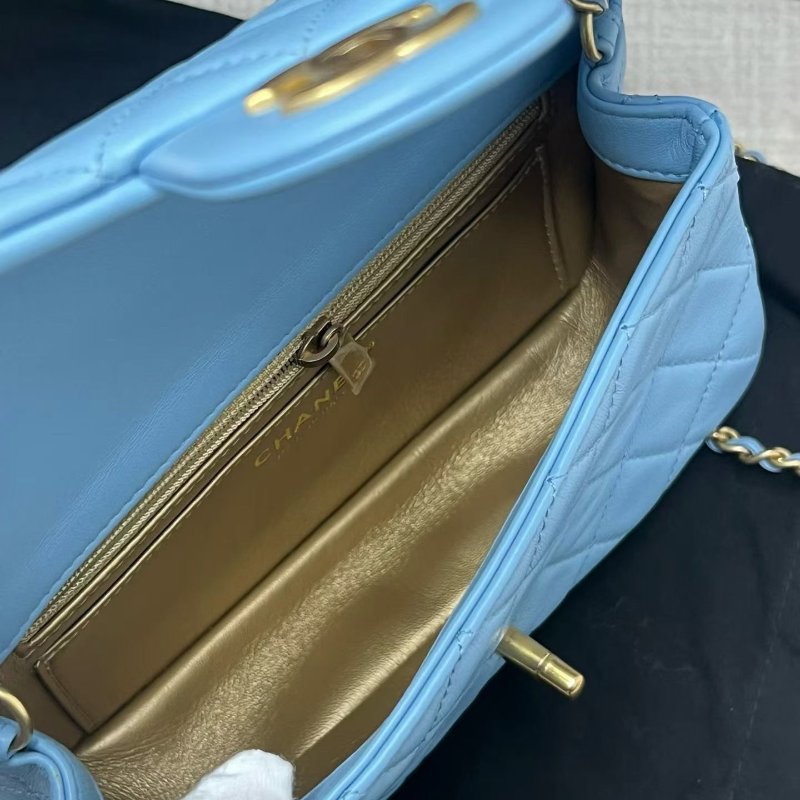 Chanel 藍色核桃金球cf大mini 芯片款 20*11*6 99新配件塵袋 盒子-5
