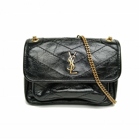SAINT LAURENT 黑色牛皮金扣NikiMini18黑金肩背包