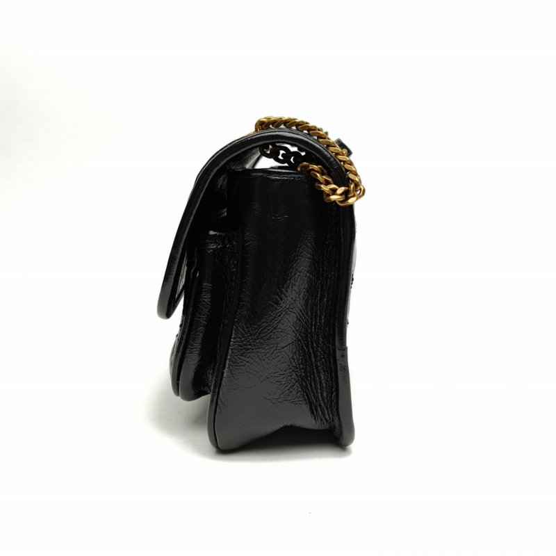 SAINT LAURENT 黑色牛皮金扣NikiMini18黑金肩背包-1