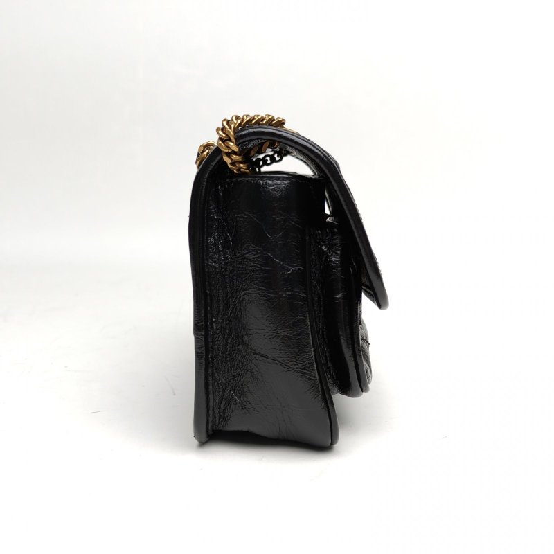 SAINT LAURENT 黑色牛皮金扣NikiMini18黑金肩背包-3