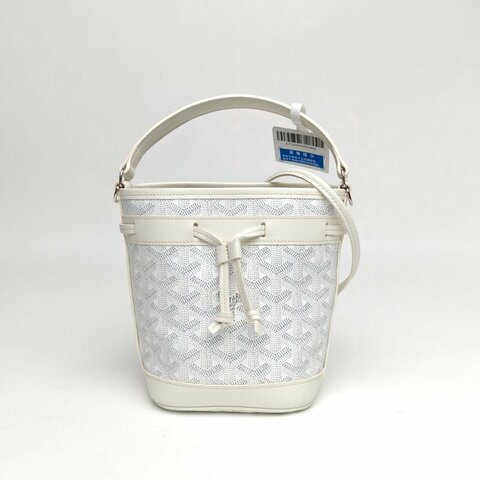 GOYARD PetitFlot系列滿印Y字印花水桶包白色銀扣肩背包