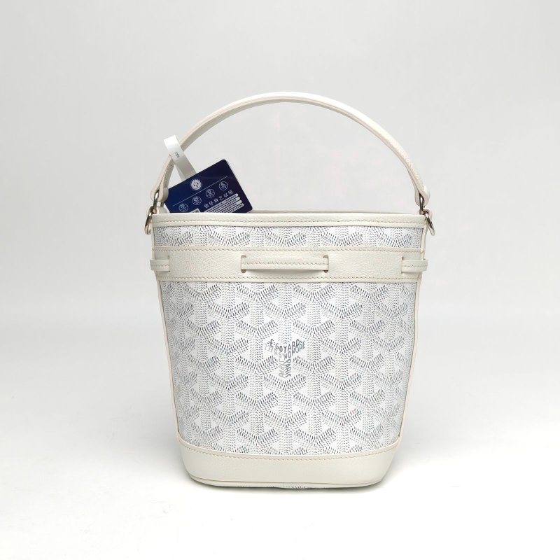 GOYARD PetitFlot系列滿印Y字印花水桶包白色銀扣肩背包-2