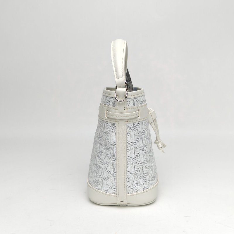 GOYARD PetitFlot系列滿印Y字印花水桶包白色銀扣肩背包-3