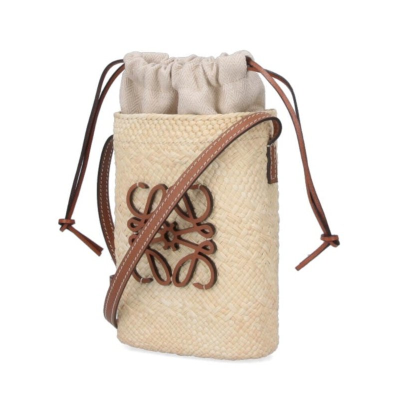 【LOEWE 羅威】Square Pocket 伊拉卡棕櫚葉 方形手拿包 肩背包 手機包 自然色 棕色 C630G35X05-1