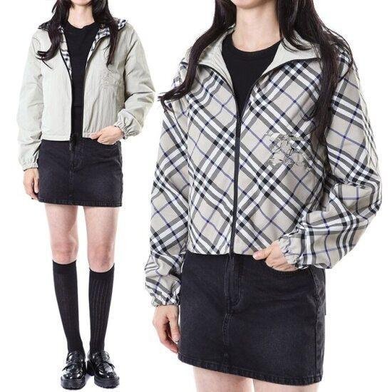 💎Han's house精品服飾💎Burberry 格紋 刺繡 戰馬 防水 尼龍 雙面 風衣 連帽 外套 原價59000-8