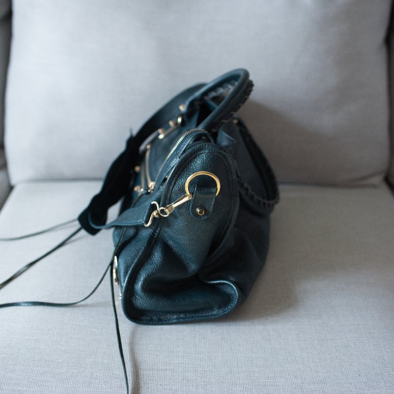 Balenciaga 巴黎世家 City Classic Metallic Edge 390154 金釦 墨綠色金邊機車包-2