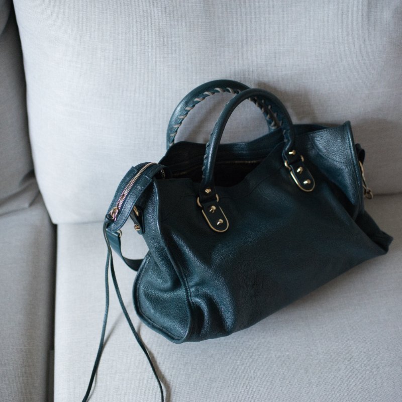 Balenciaga 巴黎世家 City Classic Metallic Edge 390154 金釦 墨綠色金邊機車包-3