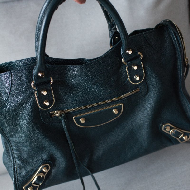 Balenciaga 巴黎世家 City Classic Metallic Edge 390154 金釦 墨綠色金邊機車包-7
