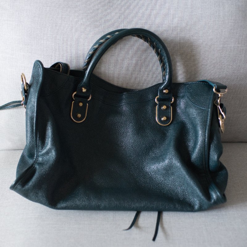 Balenciaga 巴黎世家 City Classic Metallic Edge 390154 金釦 墨綠色金邊機車包-8