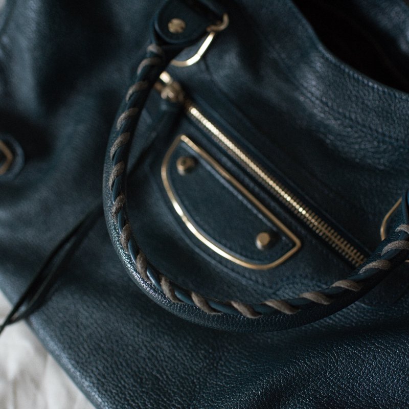 Balenciaga 巴黎世家 City Classic Metallic Edge 390154 金釦 墨綠色金邊機車包-11