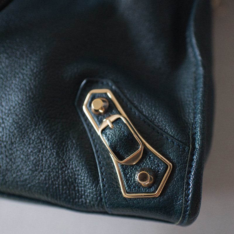 Balenciaga 巴黎世家 City Classic Metallic Edge 390154 金釦 墨綠色金邊機車包-13