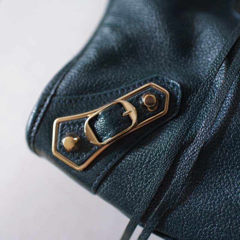 Balenciaga 巴黎世家 City Classic Metallic Edge 390154 金釦 墨綠色金邊機車包-14