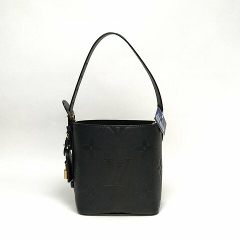 LOUIS VUITTON ALLINBB老花壓紋黑色牛皮金扣晶片肩背包