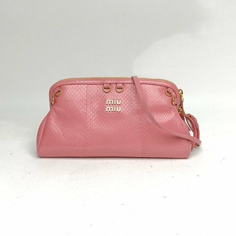 MIU MIU 粉色蛇皮金扣Ayers單肩包肩背包