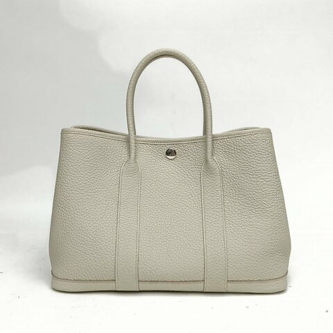 HERMES GardenParty花園包30冰川白W刻銀扣肩背包