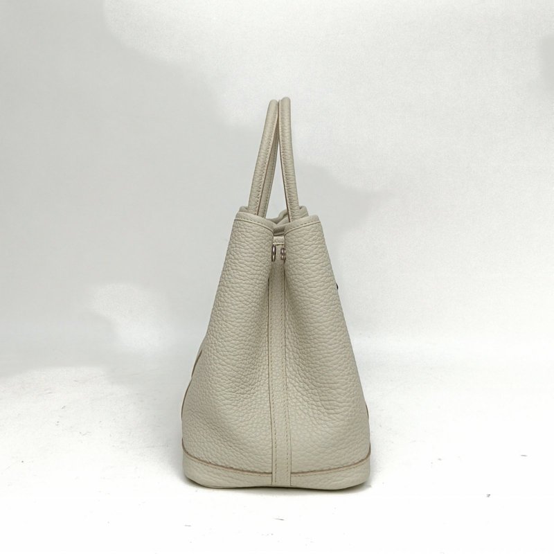 HERMES GardenParty花園包30冰川白W刻銀扣肩背包-1
