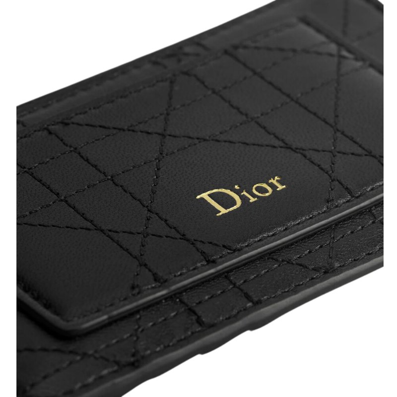 【Dior 迪奧】Trianon Cosmos 籐格紋 羊皮 拉鍊 皮夾 卡夾 零錢包 黑色 S4606OSQM_900-2