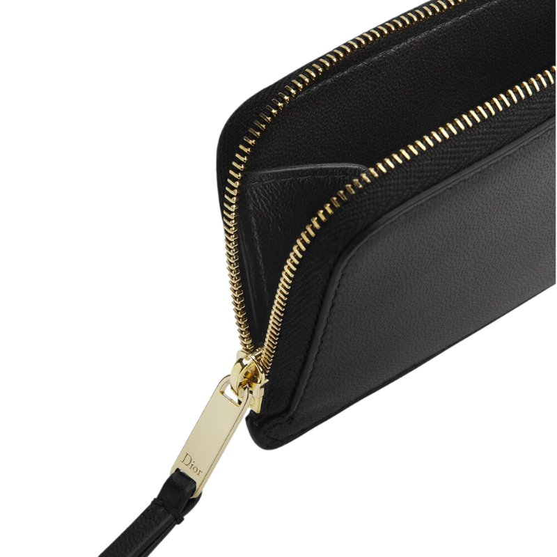 【Dior 迪奧】Trianon Cosmos 籐格紋 羊皮 拉鍊 皮夾 卡夾 零錢包 黑色 S4606OSQM_900-3