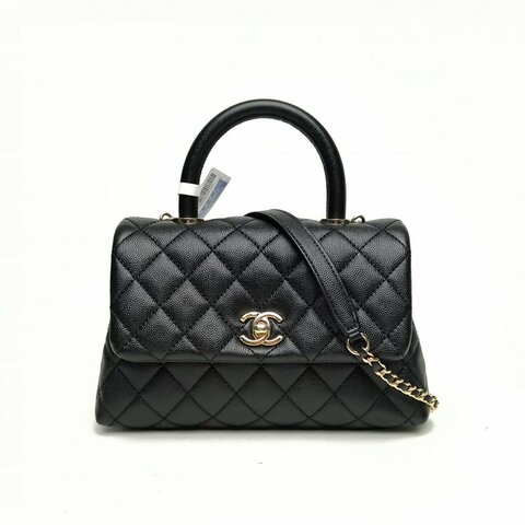 CHANEL CocoHandle小號黑色荔枝牛皮30開金扣肩背包
