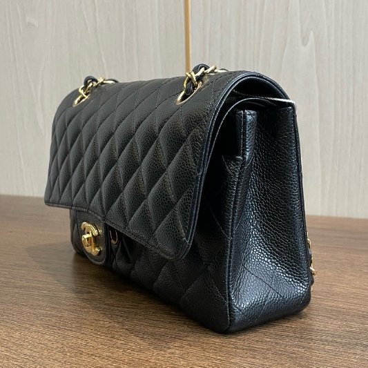 香奈兒/Chanel CF中號 黑金荔枝皮鏈條包-2