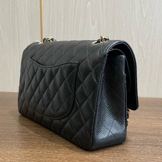 香奈兒/Chanel CF中號 黑金荔枝皮鏈條包-3