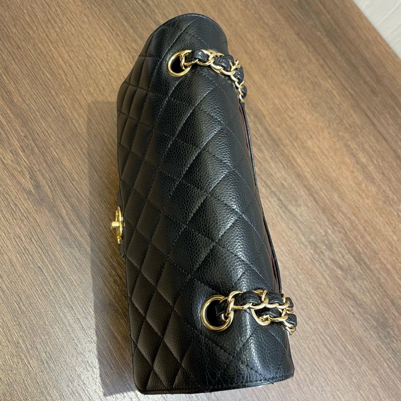 香奈兒/Chanel CF中號 黑金荔枝皮鏈條包-4