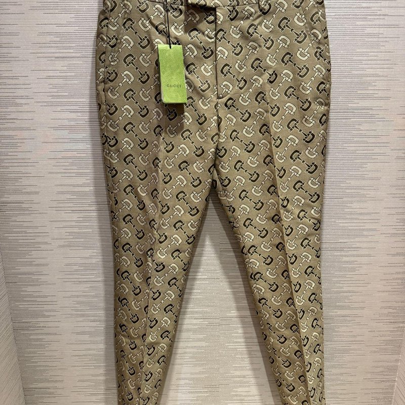 💎Han's house精品服飾💎GUCCI 滿版 老花 馬銜扣圖 長褲 西裝褲 現貨M 原價38500-1