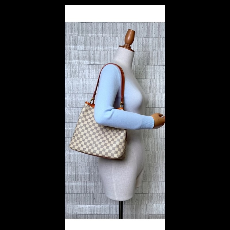【絕版珍藏】LV Louis Vuitton Delightful PM 白棋盤格肩背包 (Damier Azur)-0